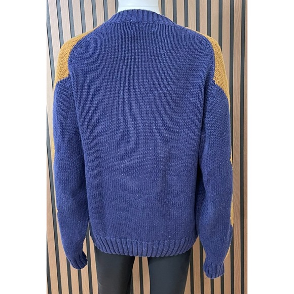 417 Van Heusen Men's M Blue Sweater Blue 80s Cable Knit Argyle Vintage - Picture 3 of 9